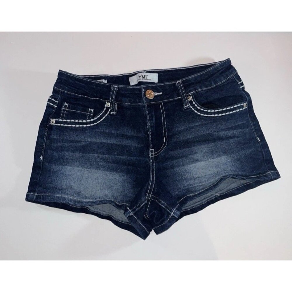 YMI Denim Shorts Womens Blue Mid Rise Casual Distressed Comfortable Medium Wash